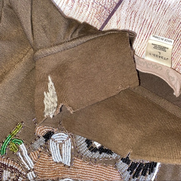 Yay Couture Large Long Sleeve Shirt Extensive Beading&Distressing EUC - Picture 9 of 10